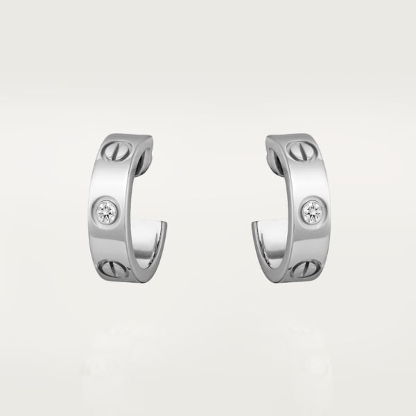 Pendientes de aro Love. tamaño clásico, 2 diamantes Oro blanco, diamantes